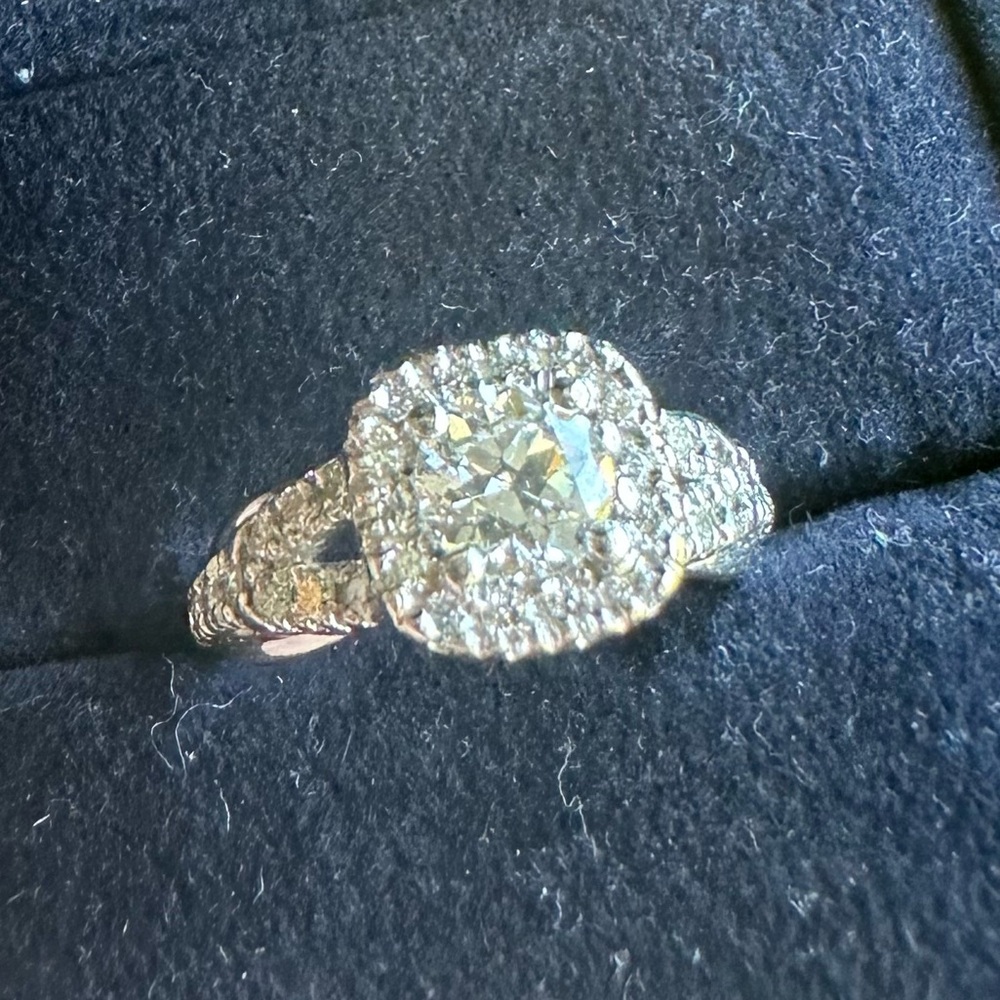 Platinum Custom Natural Diamond Halo Old Mine Cut Engagement Ring 1.15 TCW